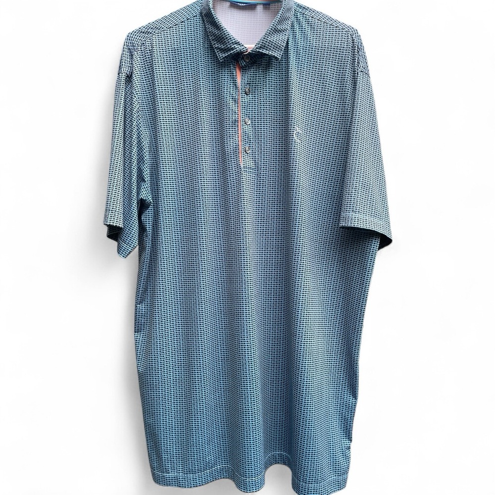 Devereux "Proper Threads" Blue Geometric Golf Polo, Men's XXL